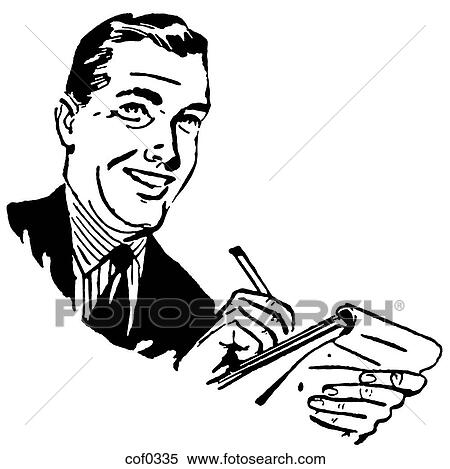 Stock Illustration - A black and white version of a business man writing in a notebook. Fotosearch