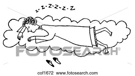 A black and white version of a cartoon style illustration of a woman sleeping View Large Illustration Drawing - A black and white version of a cartoon style illustration of a woman sleeping. Fotosearch