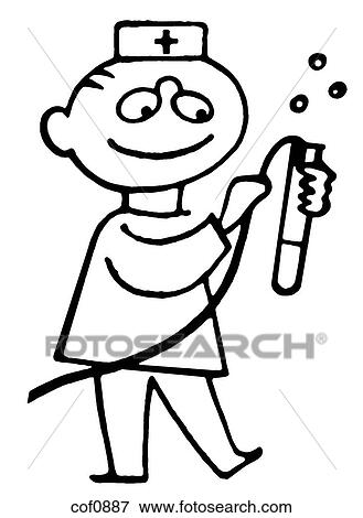 Stock Illustration - A black and white version of a cartoon style drawing of a doctor. Fotosearch