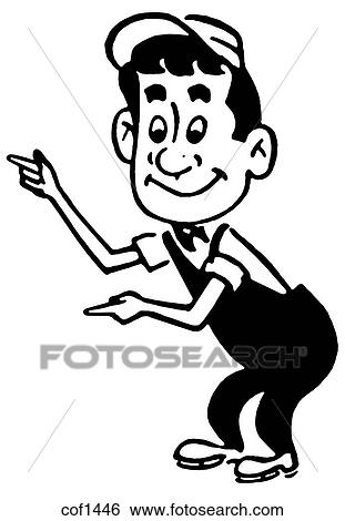 Stock Illustration - A black and white version of a cartoon style image of a worker. Fotosearch