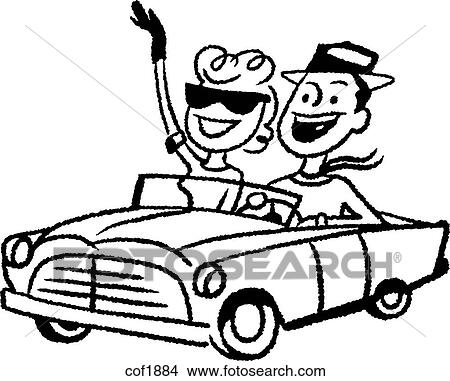 A black and white version of a couple driving in a convertible car View Large Illustration Stock Illustration - A black and white version of a couple driving in a convertible car. Fotosearch