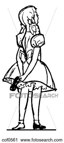Clip Art - A black and white version of a drawing of a young girl. Fotosearch