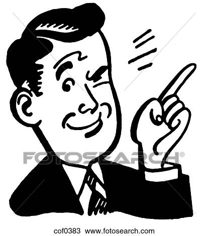 Drawing - A black and white version of a happy looking business man winking. Fotosearch