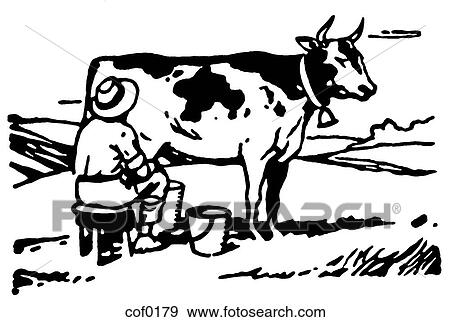 A black and white version of a man milking a cow in a field View Large Illustration Stock Illustration - A black and white version of a man milking a cow in a field. Fotosearch
