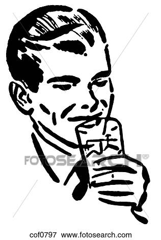 A black and white version of a print of a man drinking View Large Illustration Stock Illustration - A black and white version of a print of a man drinking. Fotosearch