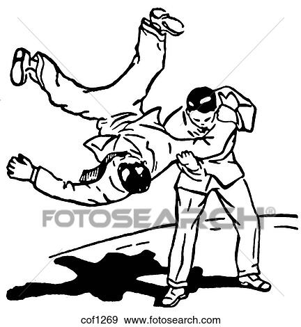Stock Illustration - A black and white version of a rough move in karate. Fotosearch