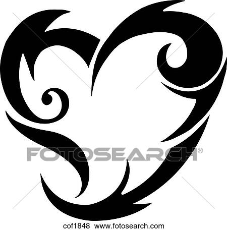 Stock Illustration - A black and white version of a tribal stencil of a heart. Fotosearch