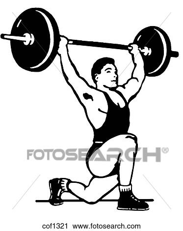 A black and white version of a very muscular man weight lifting View Large Illustration Clip Art - A black and white version of a very muscular man weight lifting. Fotosearch