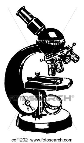 Drawing - A black and white version of a vintage microscope. Fotosearch