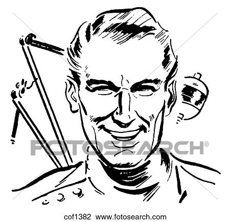 Drawing - A black and white version of a vintage illustration of a dentist. Fotosearch