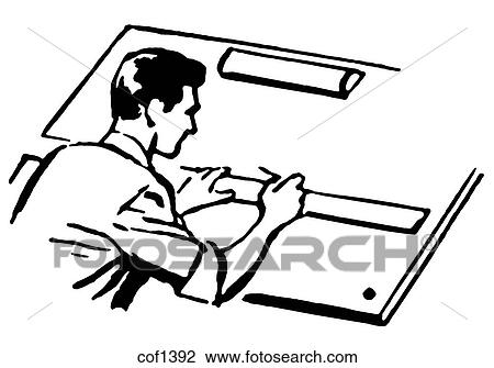 Drawing - A black and white version of a vintage illustration of an architect. Fotosearch