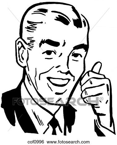 Stock Illustration - A black and white version of a vintage print of a man giving the thumbs up. Fotosearch