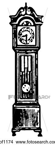 Stock Illustration - A black and white version of a vintage grandfather clock. Fotosearch