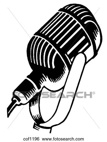 Stock Illustration - A black and white version of a vintage illustration of a microphone. Fotosearch