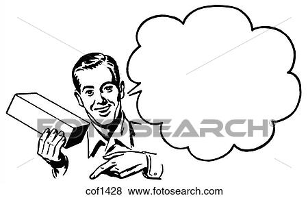 A black and white version of a vintage illustration of a man with a speech bubble View Large Illustration Stock Illustration - A black and white version of a vintage illustration of a man with a speech bubble. Fotosearch