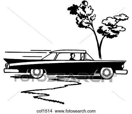 Stock Illustration - A black and white version of a vintage illustration of a classic car. Fotosearch