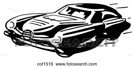 Stock Illustration - A black and white version of a vintage illustration of a classic car. Fotosearch