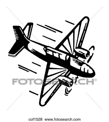 A black and white version of a vintage illustration of an airplane View Large Illustration Stock Illustration - A black and white version of a vintage illustration of an airplane. Fotosearch
