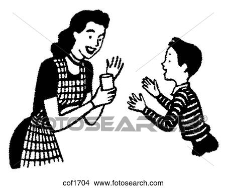 Stock Illustration - A black and white version of a vintage style portrait of a woman and child. Fotosearch