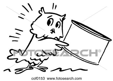 A black and white version of a worried looking owl holding a tin View Large Illustration Drawing - A black and white version of a worried looking owl holding a tin. Fotosearch
