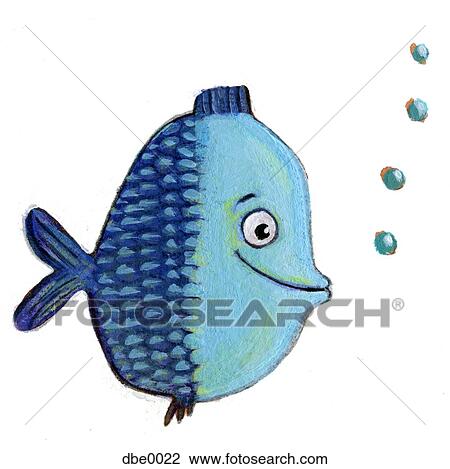 A blue fish View Large Illustration Drawing - A blue fish. Fotosearch
