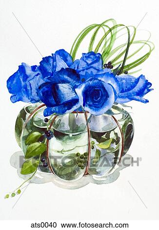 A bouquet of blue flowers in a vase View Large Illustration Clipart - A bouquet of blue flowers in a vase. Fotosearch