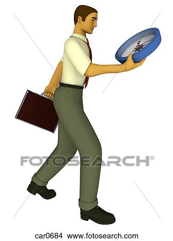 Stock Illustration - A business man being directed by a compass illustrated in a 3D style. Fotosearch