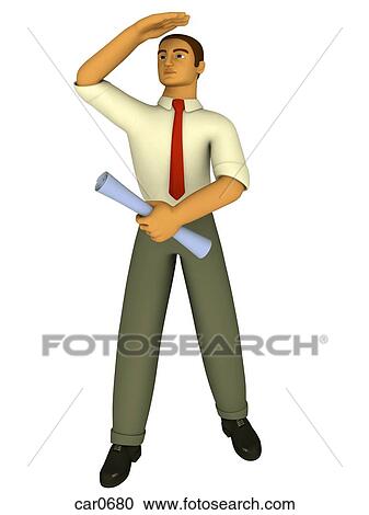A businessman holding blueprints drawn in a 3Dstyle View Large Illustration Clipart - A businessman holding blueprints drawn in a 3Dstyle. Fotosearch