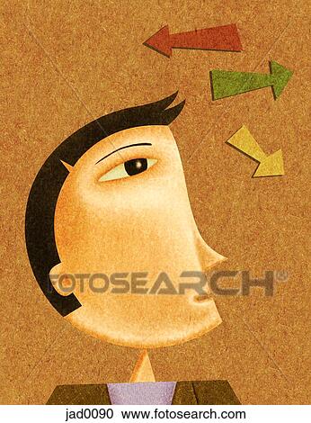 A businessman looking at conflicting arrows View Large Illustration Clipart - A businessman looking at conflicting arrows. Fotosearch