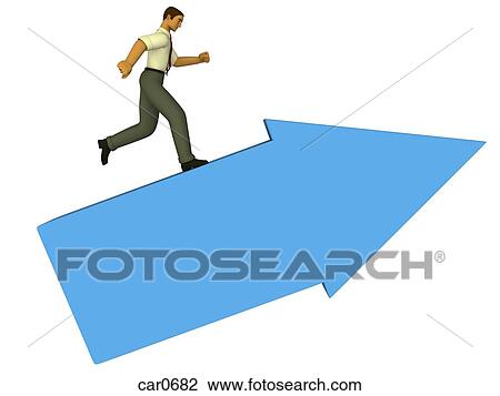 A businessman running up a large arrow drawn in a 3D style View Large Illustration Drawing - A businessman running up a large arrow drawn in a 3D style. Fotosearch