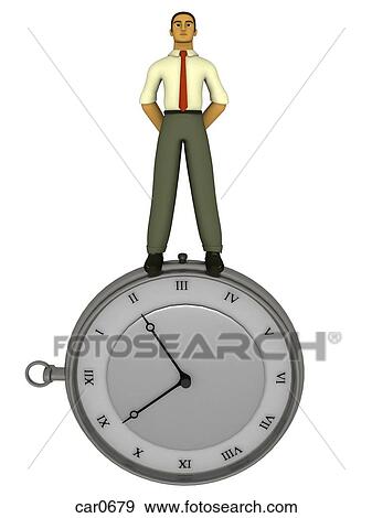 A businessman standing on top of a large stopwatch drawn in a 3D style View Large Illustration Stock Illustration - A businessman standing on top of a large stopwatch drawn in a 3D style. Fotosearch