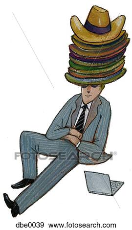 Stock Illustration - A businessman wearing many hats. Fotosearch