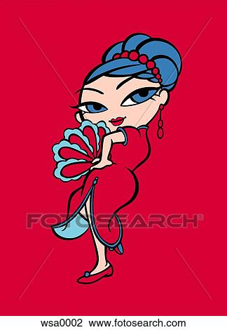Drawing - A cartoon drawing of a burlesque dancer. Fotosearch