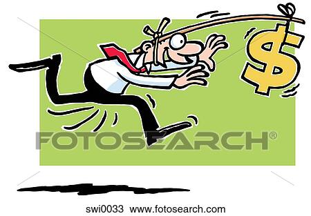 A cartoon drawing of a businessman with a stick attached to his head with a large dollar sign attached to the other View Large Illustration Drawing - A cartoon drawing of a businessman with a stick attached to his head with a large dollar sign attached to the other. Fotosearch