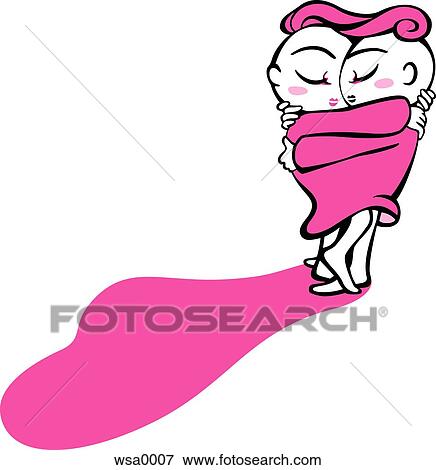 Stock Illustration - A cartoon drawing of a couple kissing. Fotosearch