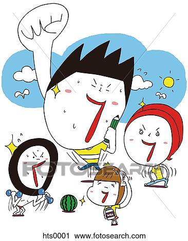 A cartoon drawing of a group of friends exercising View Large Illustration Clip Art - A cartoon drawing of a group of friends exercising. Fotosearch