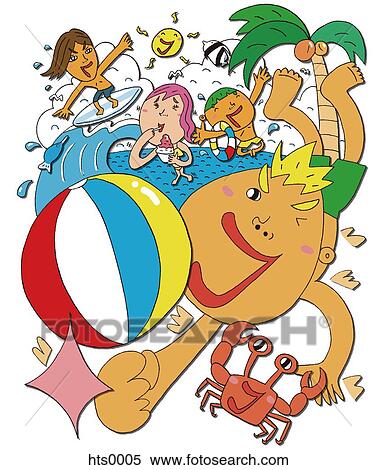 A cartoon drawing of beach activities View Large Illustration Stock Illustration - A cartoon drawing of beach activities. Fotosearch