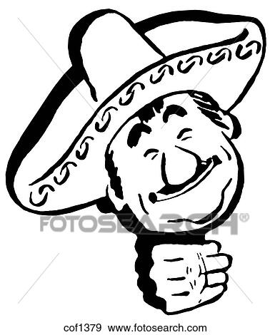 Stock Illustration - A cartoon portrait of a man in a sombrero. Fotosearch