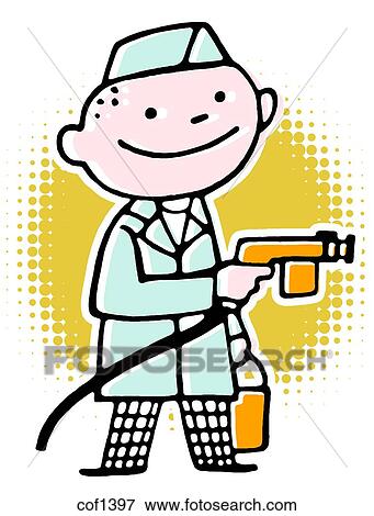 Stock Illustration - A cartoon style drawing of a man working as a car washer. Fotosearch