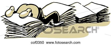A cartoon style drawing of man almost buried in piles of paperwork View Large Illustration Clipart - A cartoon style drawing of man almost buried in piles of paperwork. Fotosearch