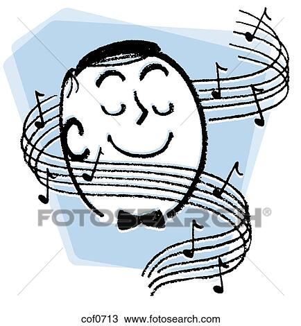Drawing - A cartoon style image of a man surrounded by musical notes. Fotosearch