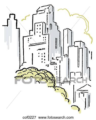 Stock Illustration - A cluttered city sky line. Fotosearch