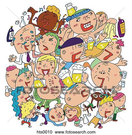 A collage of alcohol fueled characters View Large Illustration Clipart - A collage of alcohol fueled characters. Fotosearch