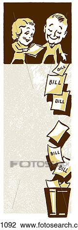 Drawing - A couple dropping bills from great heights. Fotosearch
