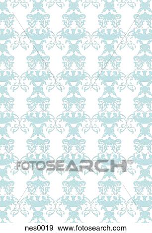 Stock Illustration - A decorative damask pattern created in a soft blue. Fotosearch