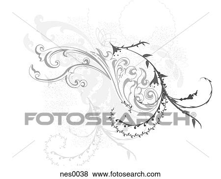 Stock Illustration - A decorative damask pattern created with soft black and white shapes. Fotosearch