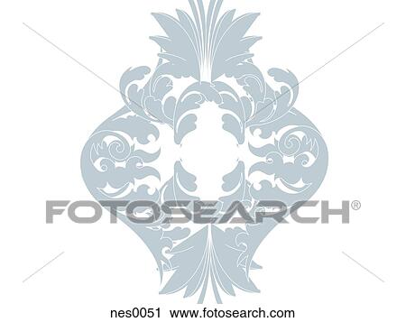 Clip Art - A decorative damask shape created in a soft blue. Fotosearch