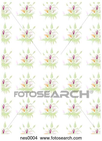 Stock Illustration - A decorative floral pattern of pond flowers and leaves. Fotosearch