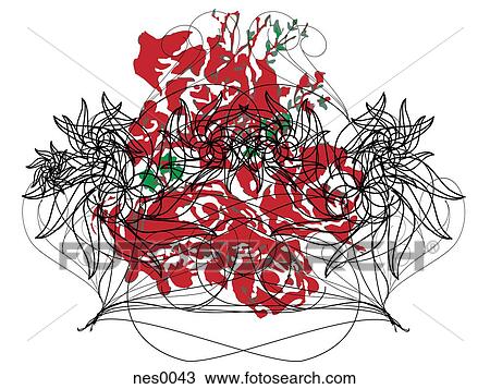 A decorative illustration of a cluster of rose flowers and bouquet line drawings View Large Illustration Drawing - A decorative illustration of a cluster of rose flowers and bouquet line drawings. Fotosearch