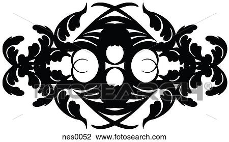 Drawing - A decorative mirrored damask pattern created in black and white. Fotosearch